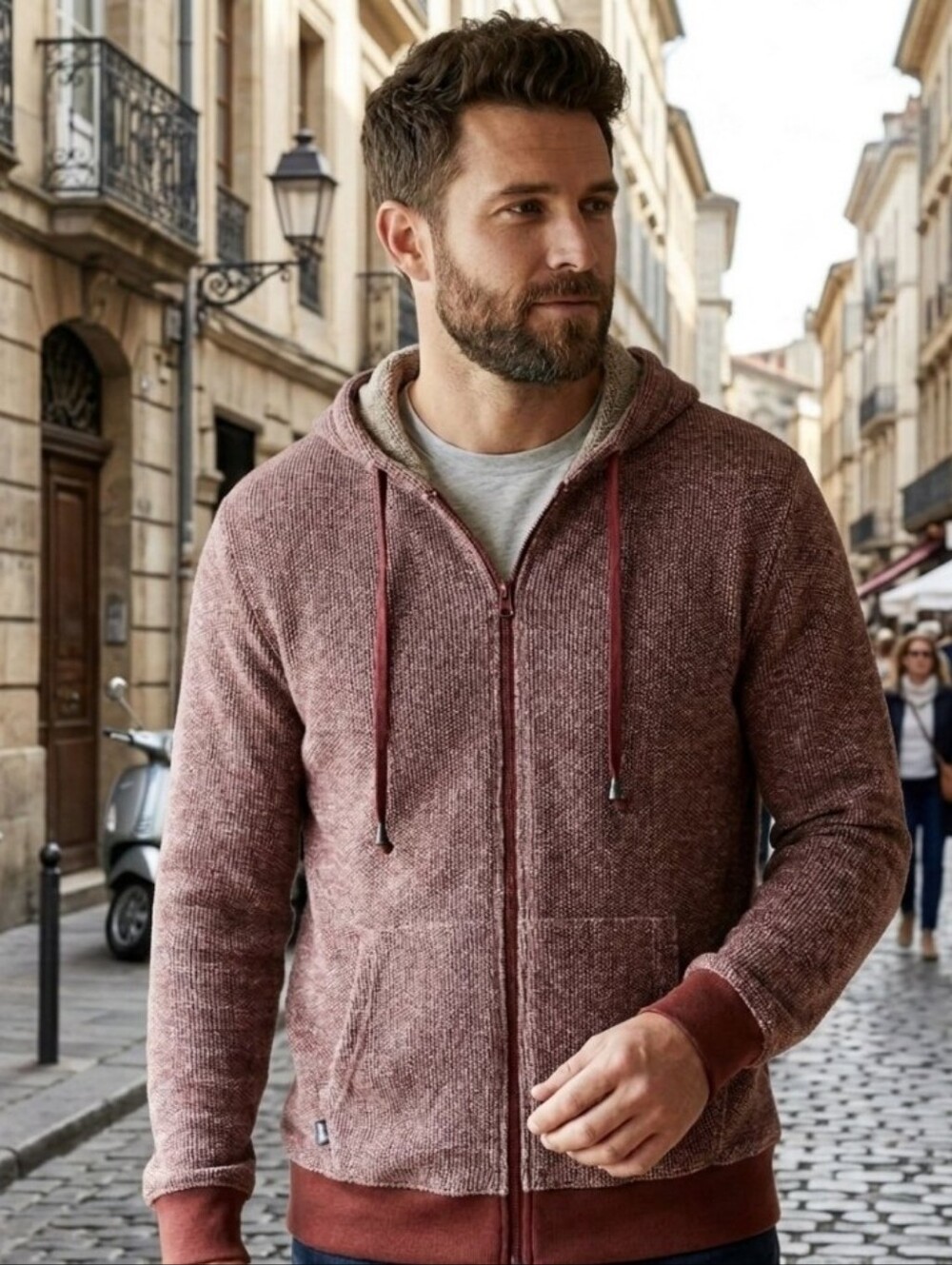 XL💠Men’s Full-zip Hoodie in Dark Red